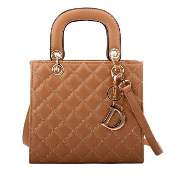 Leather Crossbody Bag with Rhombus Pattern for Women - Red