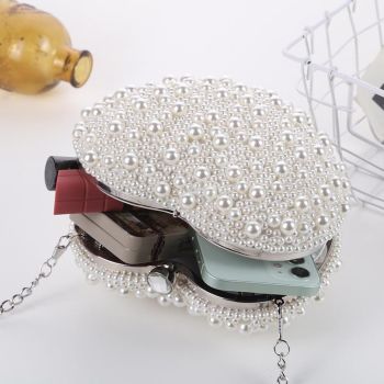 White Heart Shaped Evening Clutch With Chain