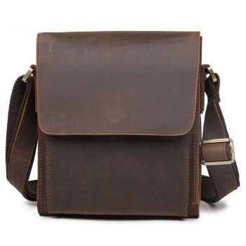 Rustic Leather Men Shoulder Bag - Black