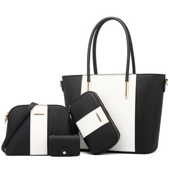 Stylish 4-in-1 Diagonal Handbag with Large Capacity - Black Gold