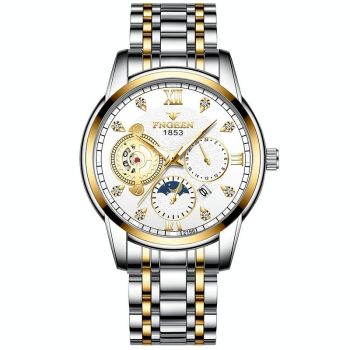 Men Three-eye Hollow Quartz Sports Watch - Black Steel Black Surface Gold Nails