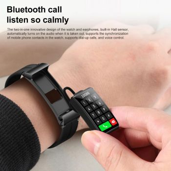 1.5 Inch Silicone Band Earphone Detachable Ip68 Waterproof Smart Watch Support Bluetooth Call - Black