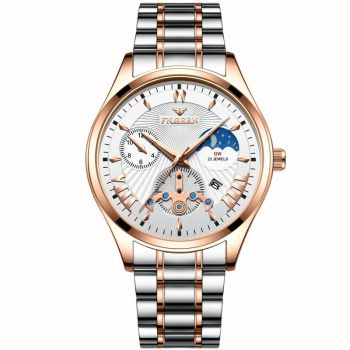 Men Luminous Casual Quartz Watch - 5606 - Between Rose Gold Rose Shell Black Surface