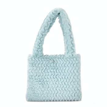 Small Plaid Handbag in Plush Material - Light Grey