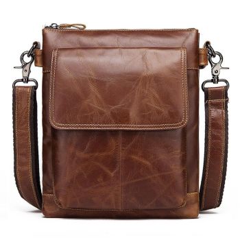 Retro Leather Crossbody Backpack For Men - Dark Brown