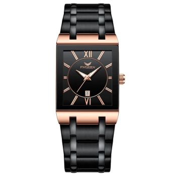 Waterproof Square Men Watch with Calendar - 50m - Full Gold Black Surface