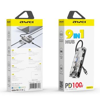 9-In-1 Multi-Function Type-C Hub Adapter Grey