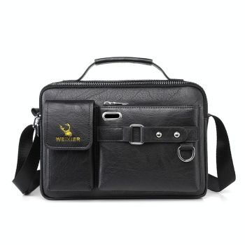 Portable Leather Shoulder Bag - Handbag - Litchi Texture Black