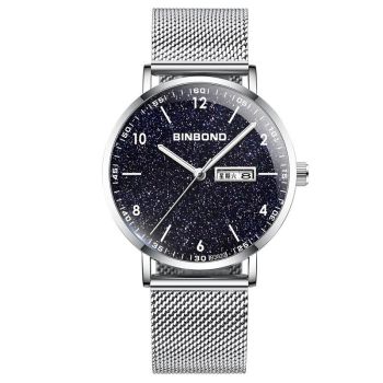 Starry Sky Pattern Quartz Watch for Men - Simple & Luminous - Black Mash Black Shell White Nails