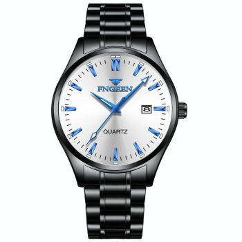 Simple Luminous Quartz Watch for Men with Calendar - White Steel White Surface