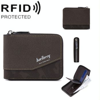 Retro Rfid Blocking Zip Wallet with Short Coin Pocket - Black