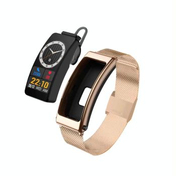 1.14 Inch Steel Band Earphone Detachable Smart Watch Support Bluetooth Call - Black