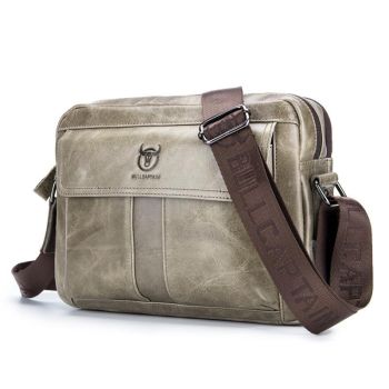 Men Leather Shoulder Bag Double Layer - Yellow Brown
