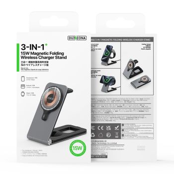 15W 3 In 1 Foldable Magnetic Wireless Charger Grey