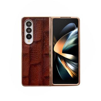 For Samsung Galaxy Z Fold4 5G Leather Mahjong Phone Case - Electroplated - Blue