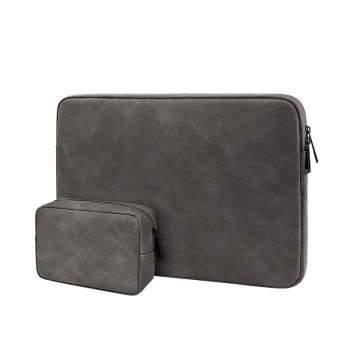Lightweight Waterproof Lambskin Laptop Sleeve - Fits 14.1-15.4 Inches - Gray