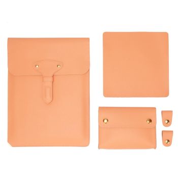 3-in-1 Waterproof Leather Laptop Liner Bag - 14 Inches - Light Grey