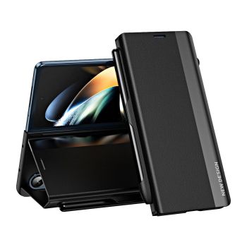 For Samsung Galaxy Z Fold4 5G Leather Phone Case With Pen Slot - Shockproof - Pink