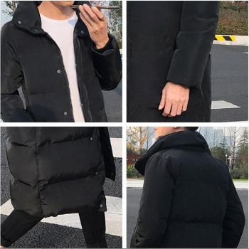 Mens Long Down Jacket Coat Winter Parkas Thick Warm Slim Fit Male Overcoat - Size Xl Black