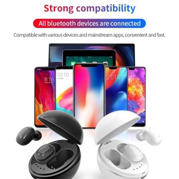 Wireless Bluetooth Earphones - Space Capsule Shape with Magnetic Charging Box & Lanyard - Black