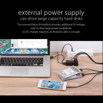 Usb 2.0 Desktop Hub With Micro Usb Cable And Power Supply