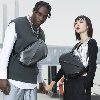 Waterproof Men Crossbody Chest Bag Epithelium Coating 35X19X8.5Cm Black