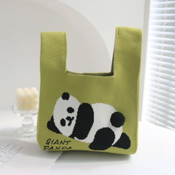 Cartoon Panda Knit Bag - Large Capacity Vest Handbag - Red