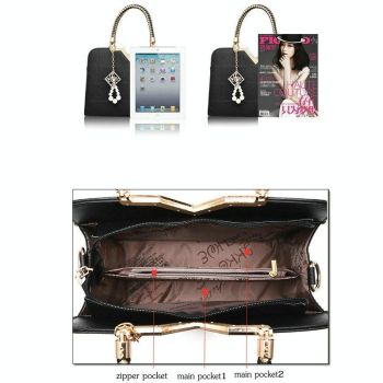 Women Zipper Shoulder Bag with Phone Pocket and Crossbody Strap - Dark Blue