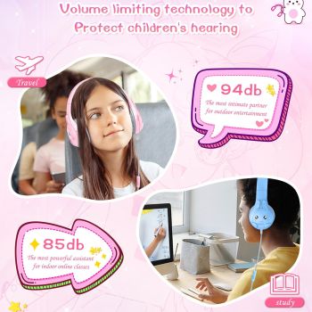 Kids Wired Over-Ear Earphone With Mic 1.5M - Pink