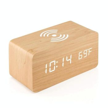 5W Wooden Wireless Charger With Led Mirror Display And Sub Alarm Clock - Rosewood