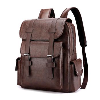 Large Capacity Pu Leather Laptop Backpack For Travel & School - Light Brown
