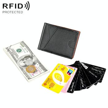 Leather Rfid Wallet with Front Pocket - Black - Black