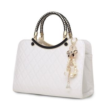 Diamond Pattern Leather Handbag with Hanging Ornaments - Women - Red