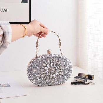 Evening Party Clutch Bag with Sunflower Diamond Design - Gold