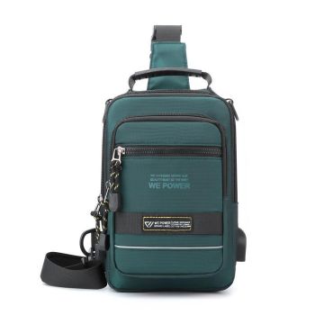USB Chest Outdoor Shoulder Messenger Bag For Men With Charging Port - Grey