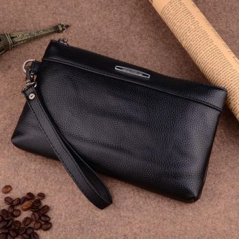 Large Capacity Casual Clutch Wallet with Zipper Closure - Brown
