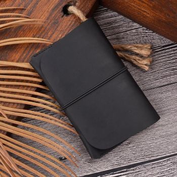 Retro Passport Wallet For Travel Crazy Horse Skin - Black