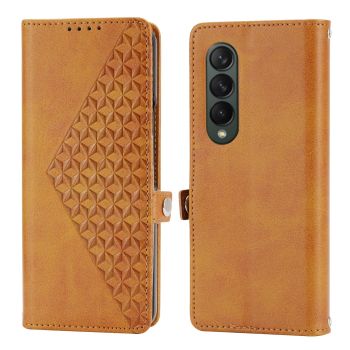 For Samsung Galaxy Z Fold4 5G Textured Leather Phone Case - Cubic Grid Design - Red