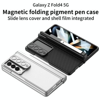 For Samsung Galaxy Z Fold4 5G Magnetic Leather Flip Case With Holder - Blue