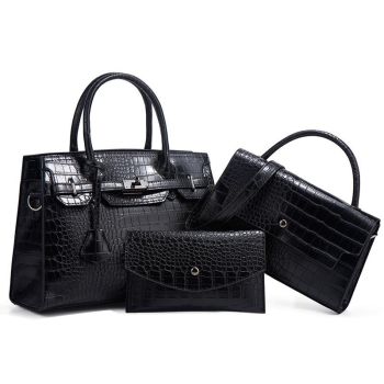 Large Capacity 3-in-1 Crocodile Print Crossbody Tote - Diagonal Design - Rose Red