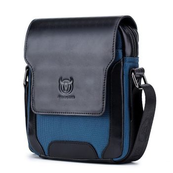 Men Leather Diagonal Shoulder Bag Multi Function - Navy Blue