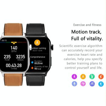 1.85 Inch Tft Screen Leather Band Health Smart Watch Support Bluetooth Call / Plateau Blood Oxygen / Body Temperature / Arrhythmia / Ti Heart Rate Monitoring - Brown