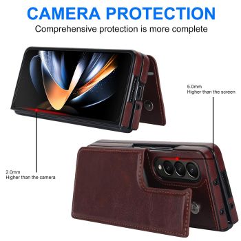 For Samsung Galaxy Z Fold4 5G Full Coverage Double Buckle Phone Case - Brown