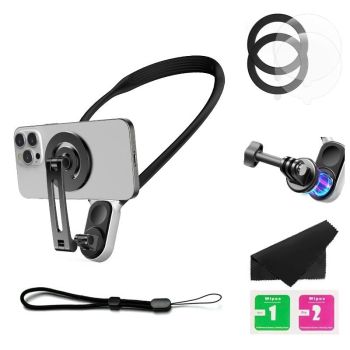 Versatile Magnetic Neck Holder for Phones and Action Cameras - Glacier Blue