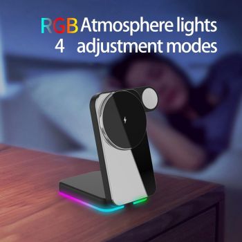 Foldable 3 In 1 Rgb Led Wireless Charger - White