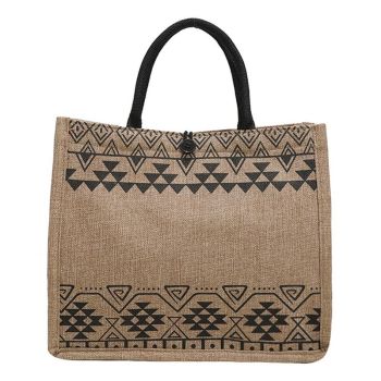 Simple Linen Tote Bag with Large Capacity - Style Print - Semicircle