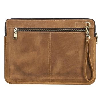 14.2 Inch Leather Laptop Sleeve for Macbook Pro - Black - Coffee