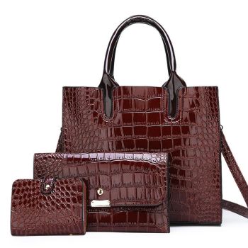 Versatile Crocodile Pattern Shoulder Bag for Women - 3-in-1 Design - Black