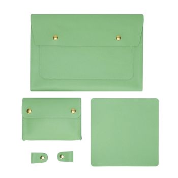 3-in-1 Waterproof Leather Laptop Liner Bag - 13 Inches - Light Yellow