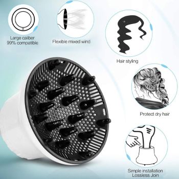 Universal Hair Diffuser For Blow Dryers Rotatable Design Large Hood Black - Black